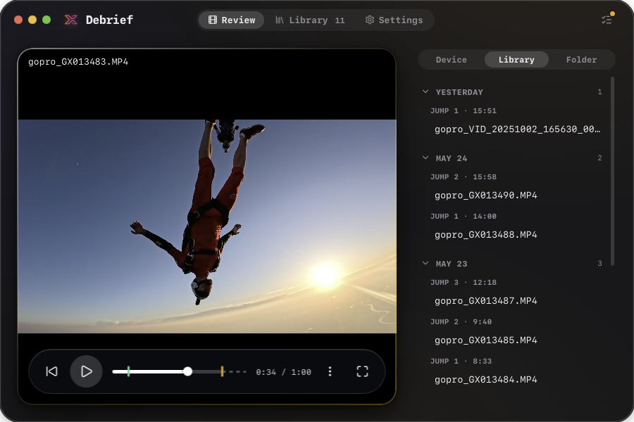 Find the exit, trim to freefall, review frame by frame.